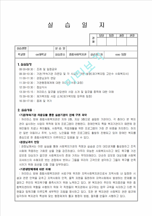 [사회복지] 사회복지실습일지 실전 예문   (1 )